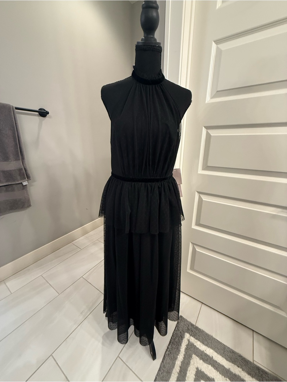 Black Halter Midi Evening Dress